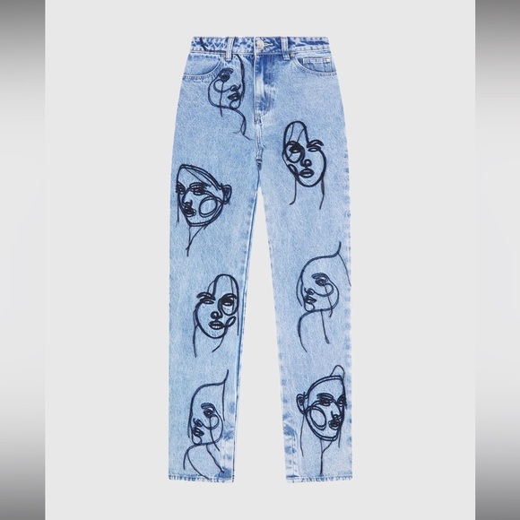 Maniere De Voir Denim - Line Art Boyfriend Jeans - Mid Blue